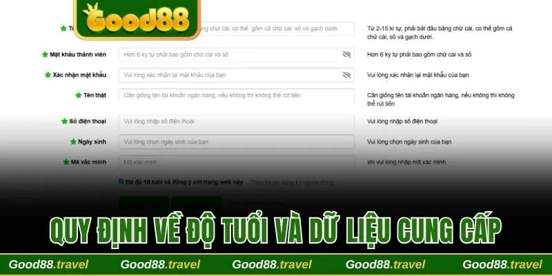 Quy định rõ ràng về độ tuổi và dữ liệu cung cấp